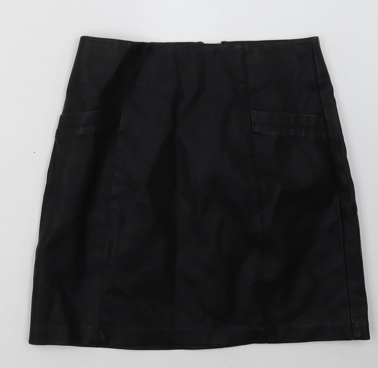 New Look Womens Black  Polyurethane A-Line Skirt Size 6   Zip