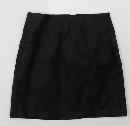 New Look Womens Black  Polyurethane A-Line Skirt Size 6   Zip