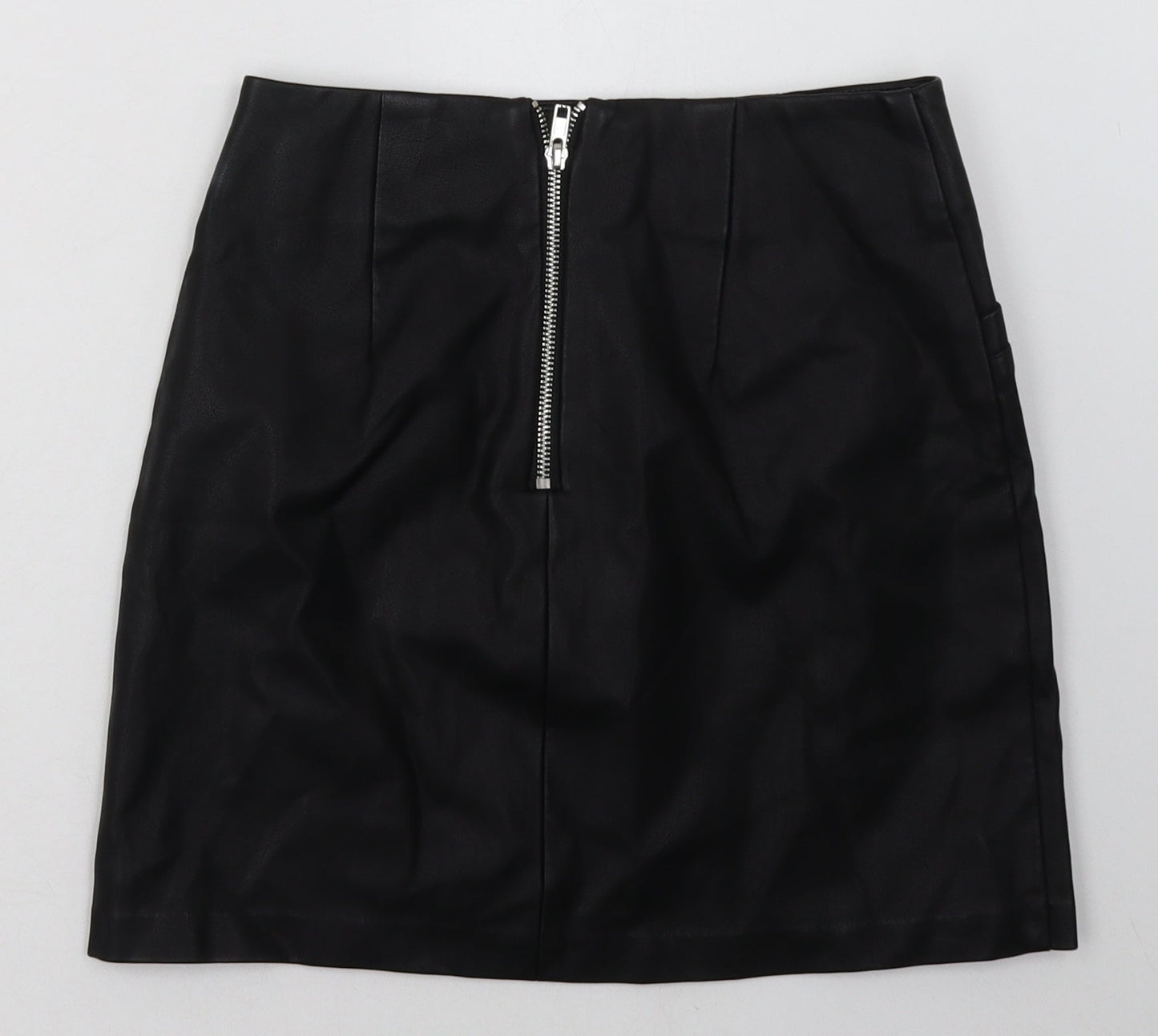 New Look Womens Black  Polyurethane A-Line Skirt Size 6   Zip