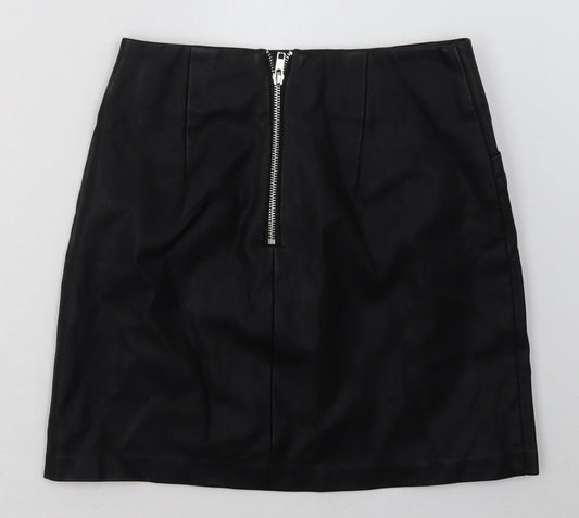 New Look Womens Black  Polyurethane A-Line Skirt Size 6   Zip