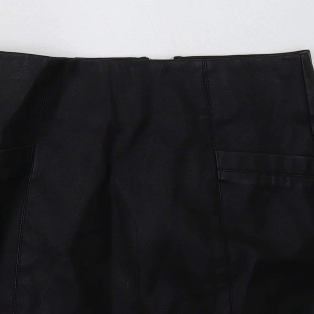 New Look Womens Black  Polyurethane A-Line Skirt Size 6   Zip