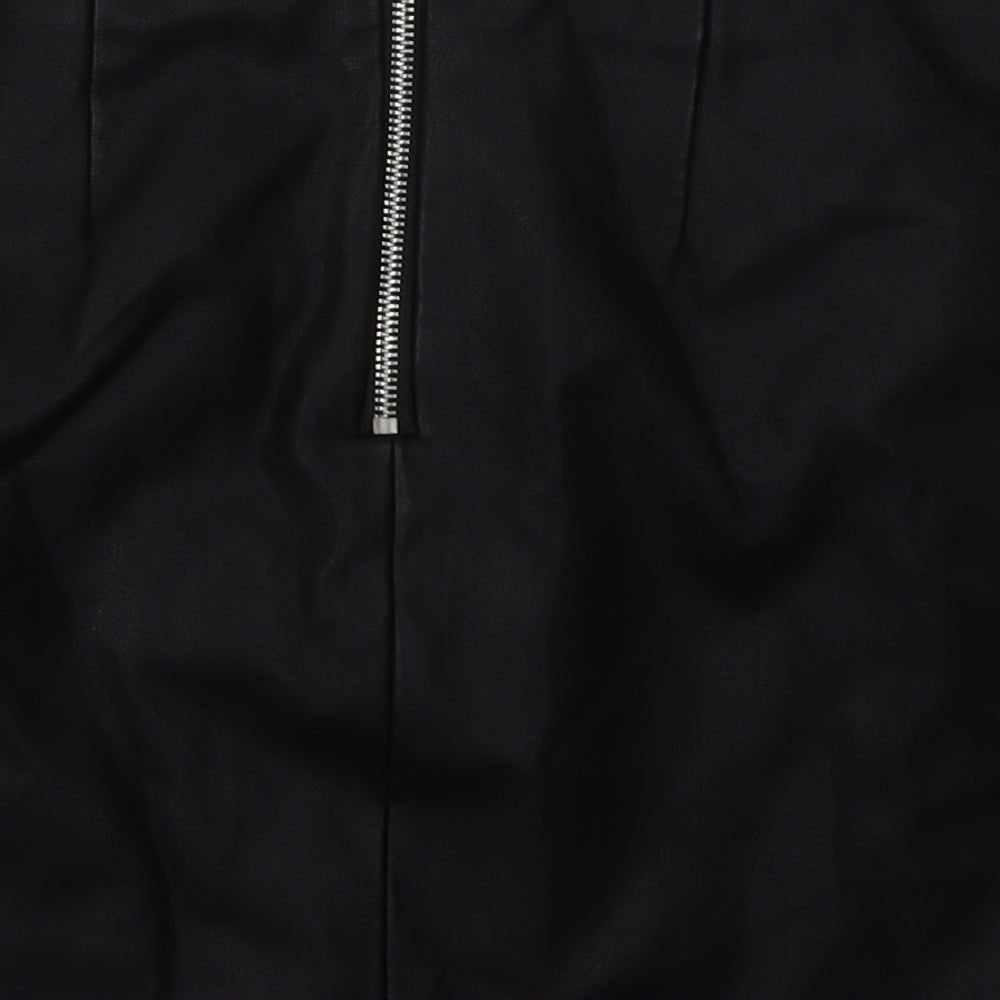 New Look Womens Black  Polyurethane A-Line Skirt Size 6   Zip