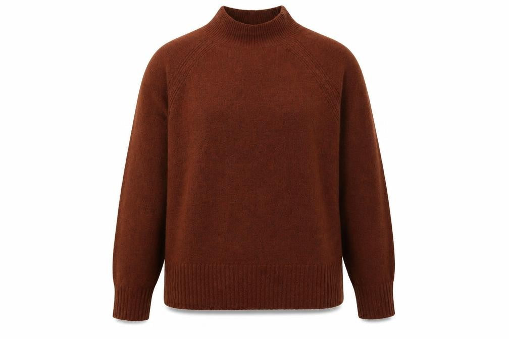 Front view of EDC women’s brown cotton pullover sweatshirt, size XL, pullover