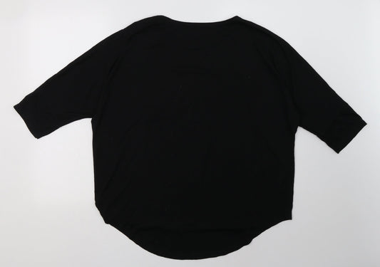 Matalan Womens Black  Polyester Basic T-Shirt Size L Crew Neck