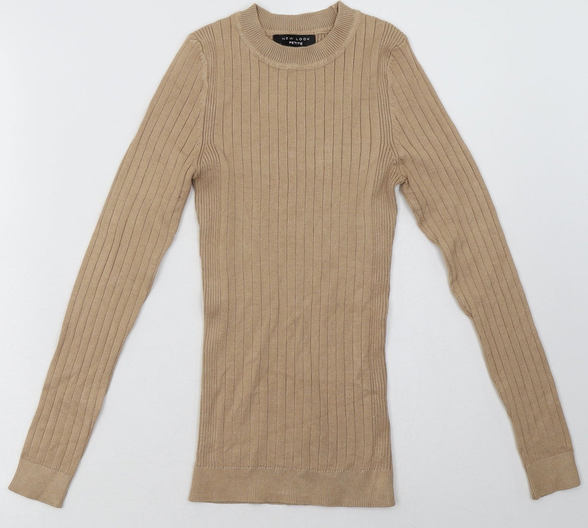 Front view of New London women’s beige viscose pullover sweatshirt, size UK 4, pullover