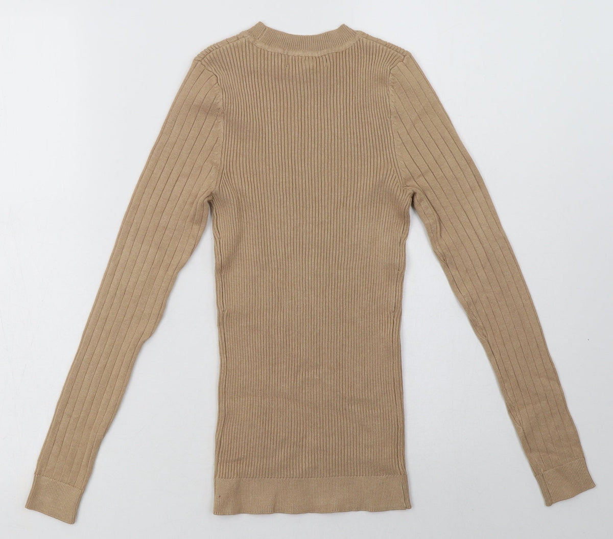 Back view of New London women’s beige viscose pullover sweatshirt, size UK 4, pullover