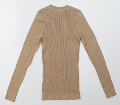 Back view of New London women’s beige viscose pullover sweatshirt, size UK 4, pullover