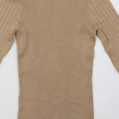 Brand and care label for New London women’s beige viscose pullover sweatshirt, size UK 4, pullover