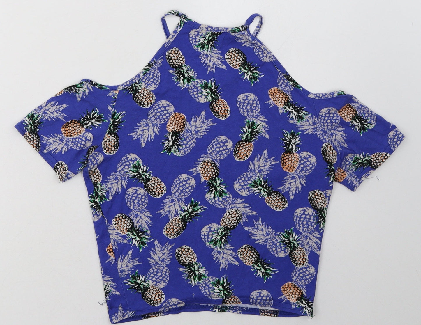 New Look Girls Blue Geometric Viscose Basic T-Shirt Size 12-13 Years Crew Neck Pullover - Pineapple Print