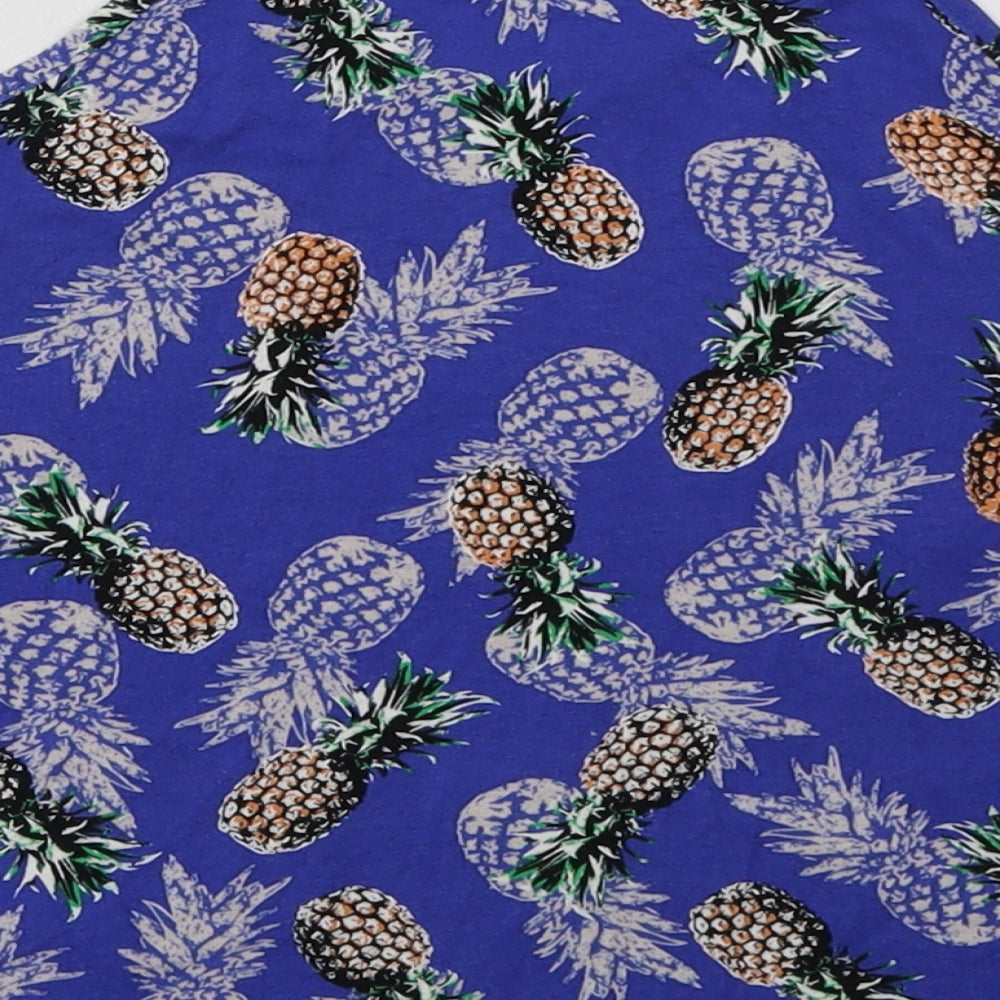 New Look Girls Blue Geometric Viscose Basic T-Shirt Size 12-13 Years Crew Neck Pullover - Pineapple Print