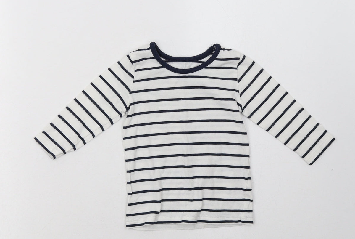 Additional front view of George Baby White Striped Cotton Basic Casual, size 6-9, Months Crew Neck Pullover
