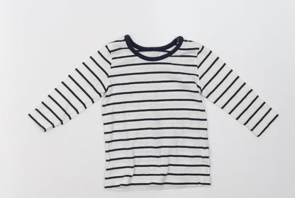 Additional front view of George Baby White Striped Cotton Basic Casual, size 6-9, Months Crew Neck Pullover