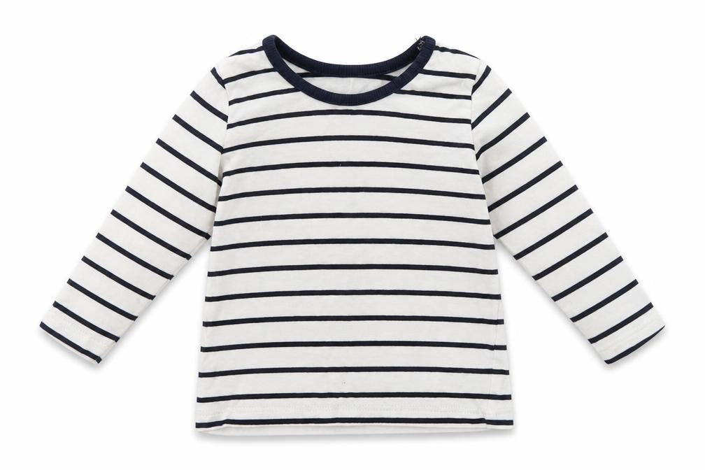 Front view of George Baby White Striped Cotton Basic Casual, size 6-9, Months Crew Neck Pullover