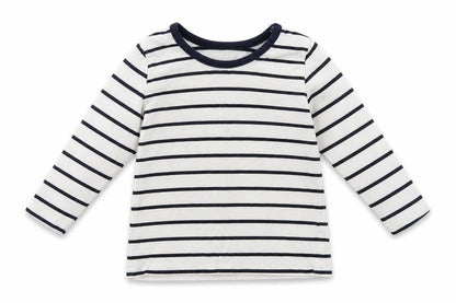 Front view of George Baby White Striped Cotton Basic Casual, size 6-9, Months Crew Neck Pullover