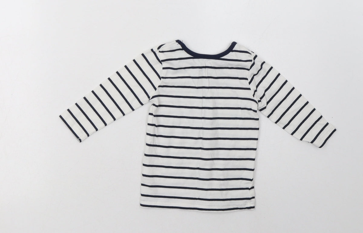 Back view of George Baby White Striped Cotton Basic Casual, size 6-9, Months Crew Neck Pullover