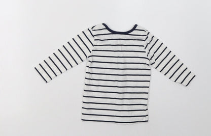 Back view of George Baby White Striped Cotton Basic Casual, size 6-9, Months Crew Neck Pullover