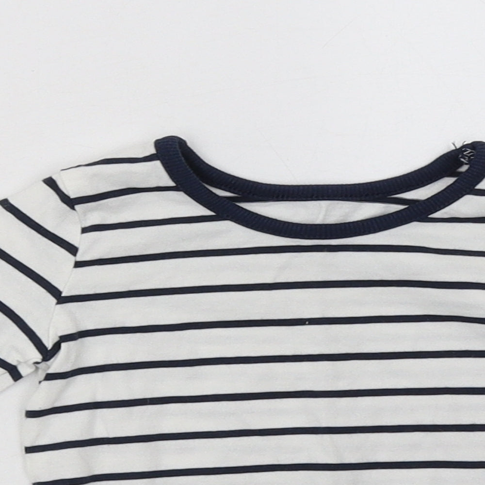 Close-up detail of George Baby White Striped Cotton Basic Casual, size 6-9, Months Crew Neck Pullover