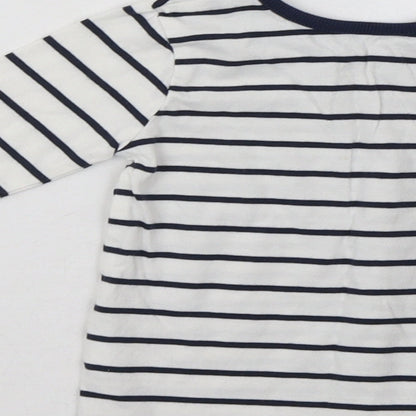 Brand and care label for George Baby White Striped Cotton Basic Casual, size 6-9, Months Crew Neck Pullover