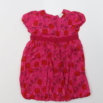Mini Club Girls Pink Floral Cotton A-Line  Size 2 Years  Crew Neck Button