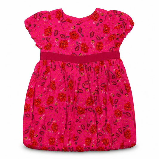 Mini Club Girls Pink Floral Cotton A-Line  Size 2 Years  Crew Neck Button