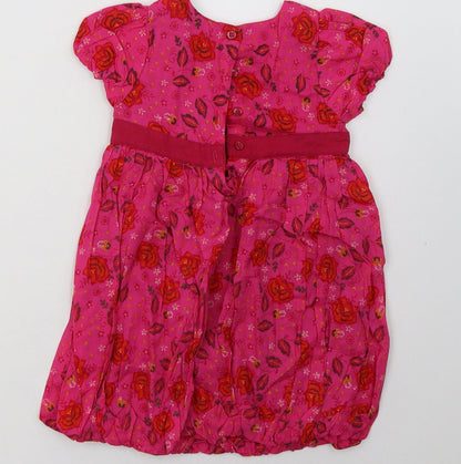 Mini Club Girls Pink Floral Cotton A-Line  Size 2 Years  Crew Neck Button