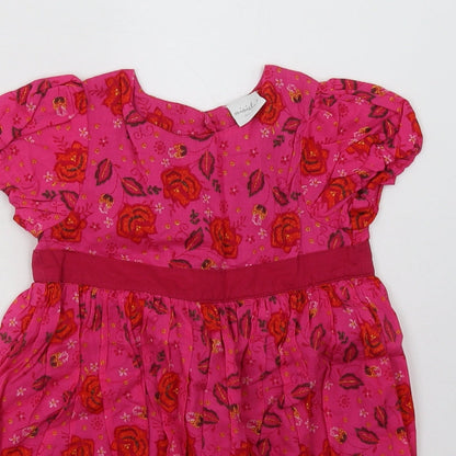 Mini Club Girls Pink Floral Cotton A-Line  Size 2 Years  Crew Neck Button