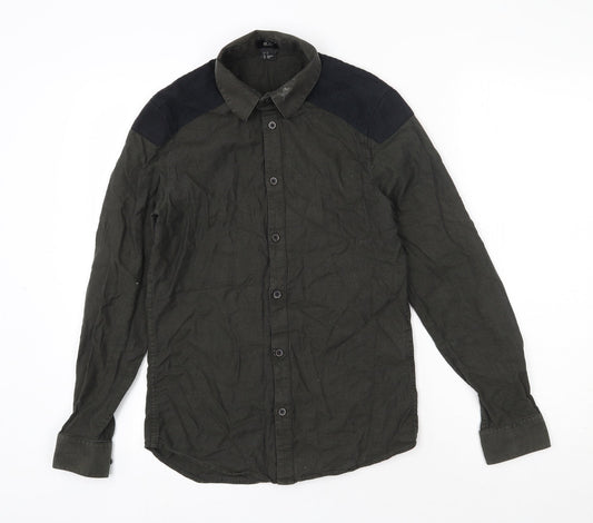 Mens UK Size XS H&M Green  Button-Up Long Sleeve Casual Shirt