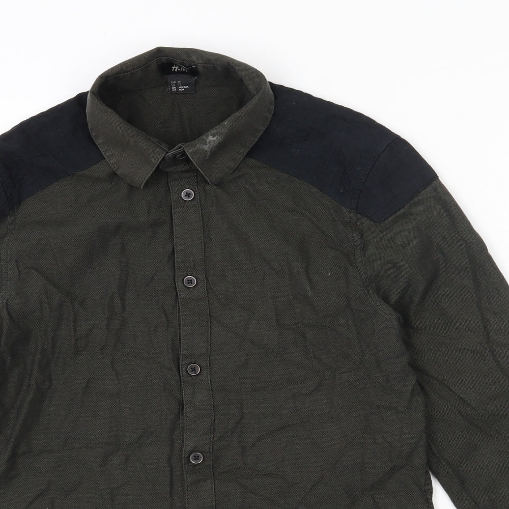 Mens UK Size XS H&M Green  Button-Up Long Sleeve Casual Shirt