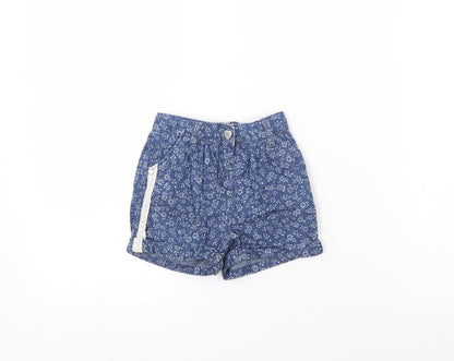 Matalan Girls Blue Floral Cotton Cropped Jeans Size 12-18 Months  Button