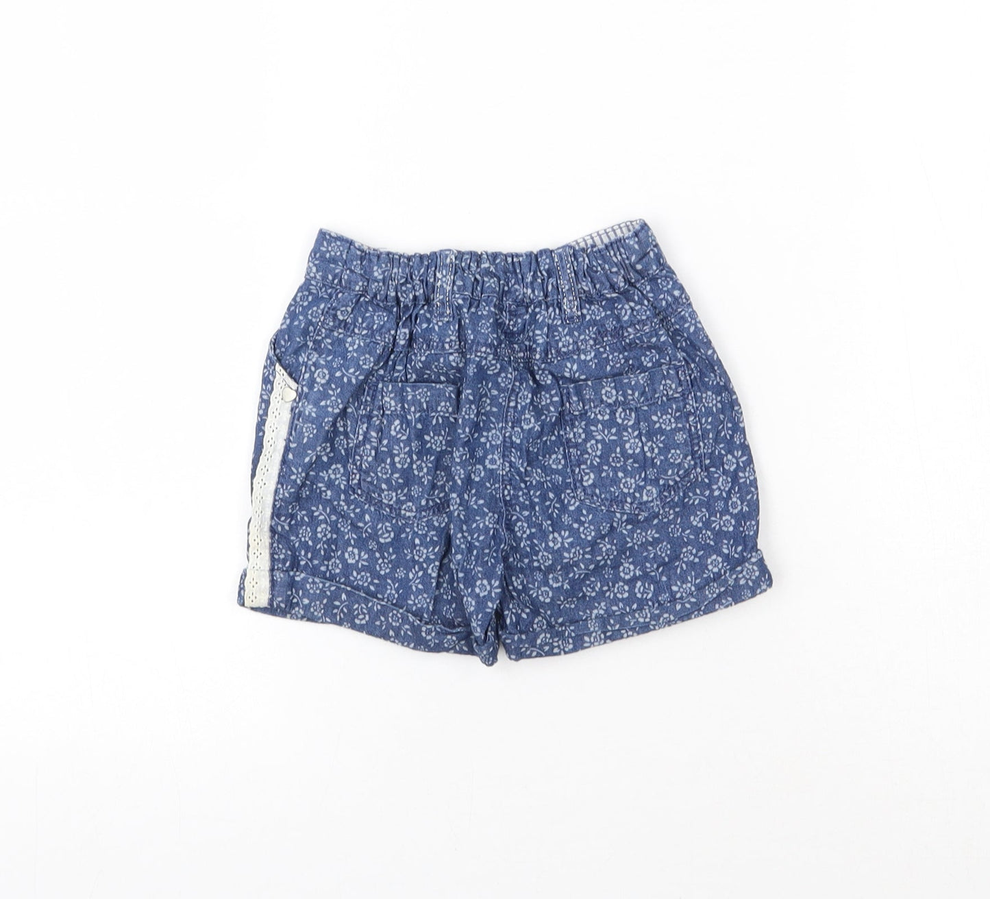 Matalan Girls Blue Floral Cotton Cropped Jeans Size 12-18 Months  Button