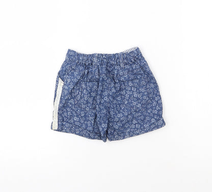 Matalan Girls Blue Floral Cotton Cropped Jeans Size 12-18 Months  Button