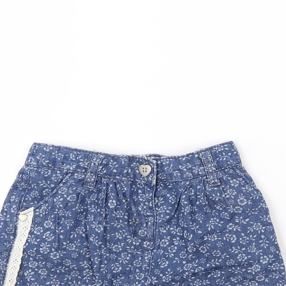 Matalan Girls Blue Floral Cotton Cropped Jeans Size 12-18 Months  Button