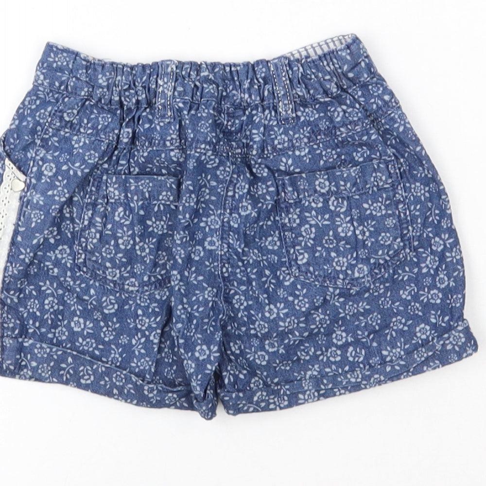 Matalan Girls Blue Floral Cotton Cropped Jeans Size 12-18 Months  Button
