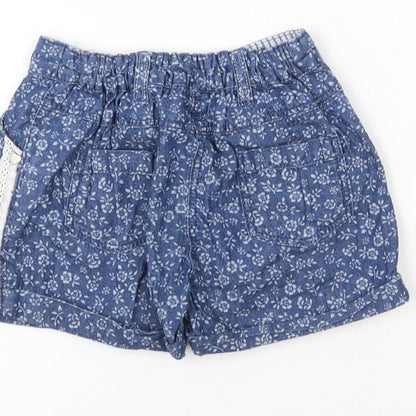 Matalan Girls Blue Floral Cotton Cropped Jeans Size 12-18 Months  Button