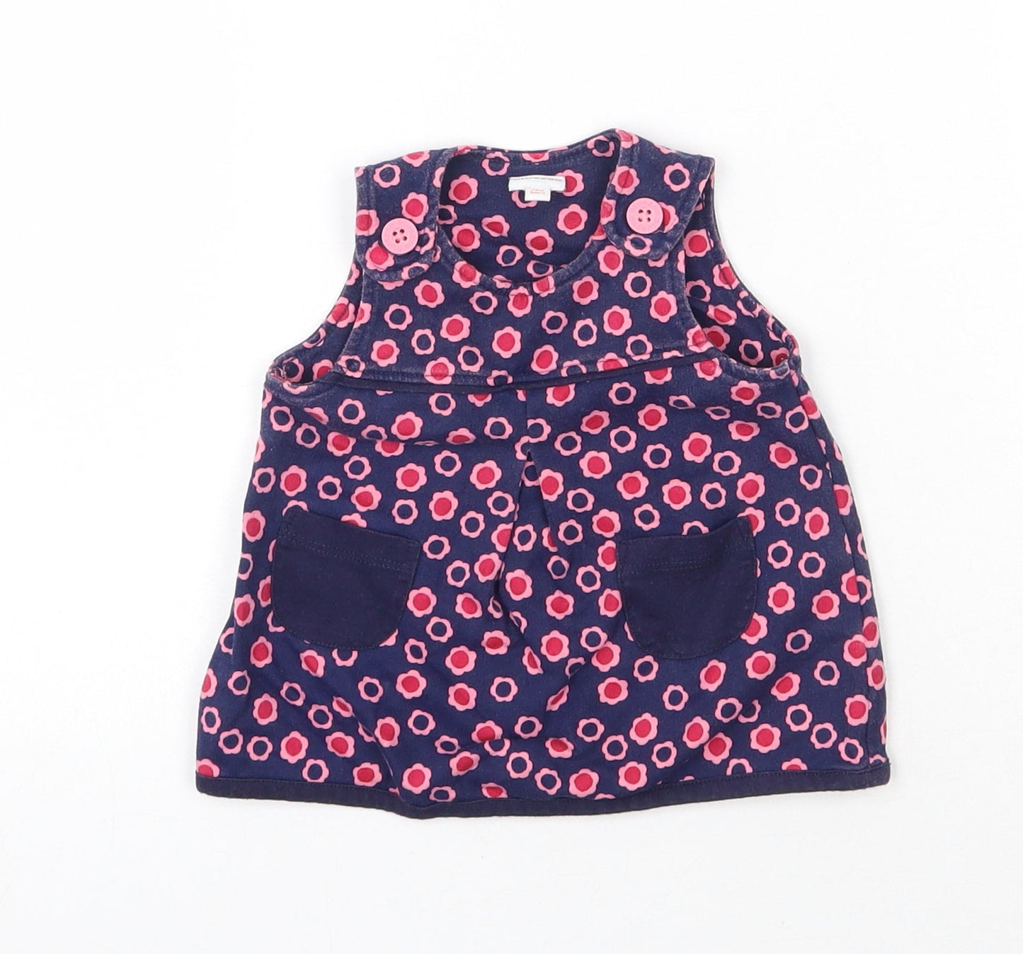 Blue Zoo Girls Blue Floral Cotton Pinafore/Dungaree Dress  Size Newborn  Round Neck Pullover