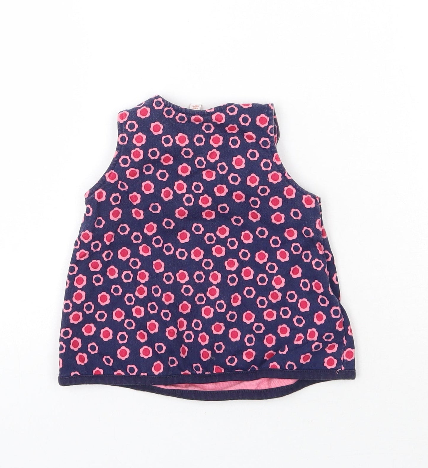 Blue Zoo Girls Blue Floral Cotton Pinafore/Dungaree Dress  Size Newborn  Round Neck Pullover