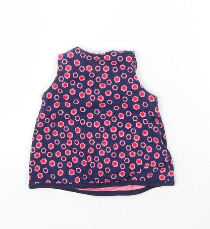 Blue Zoo Girls Blue Floral Cotton Pinafore/Dungaree Dress  Size Newborn  Round Neck Pullover