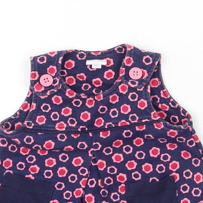 Blue Zoo Girls Blue Floral Cotton Pinafore/Dungaree Dress  Size Newborn  Round Neck Pullover