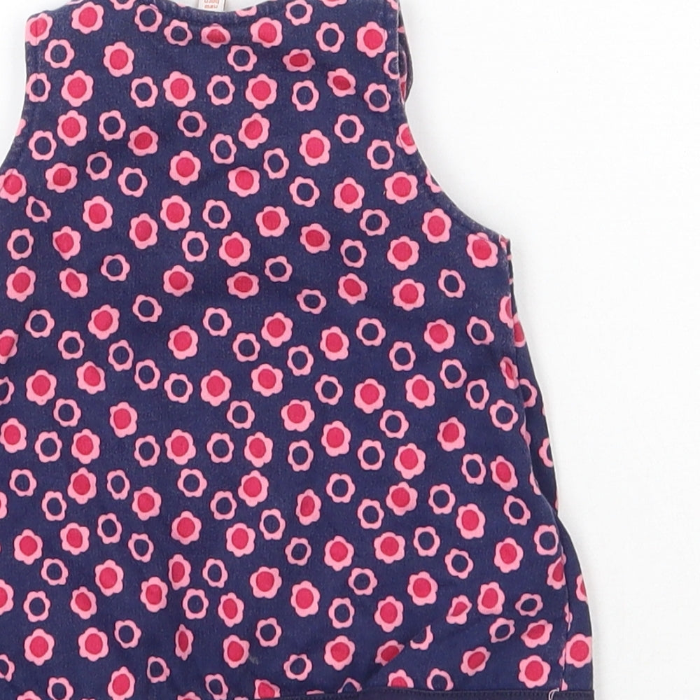 Blue Zoo Girls Blue Floral Cotton Pinafore/Dungaree Dress  Size Newborn  Round Neck Pullover
