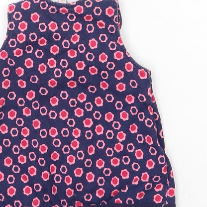 Blue Zoo Girls Blue Floral Cotton Pinafore/Dungaree Dress  Size Newborn  Round Neck Pullover