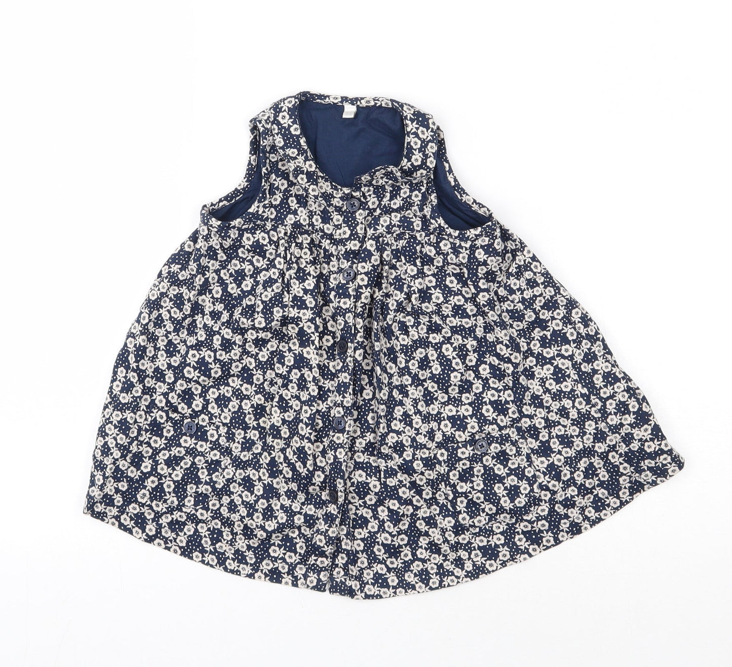 Debenhams Girls Blue Floral Cotton Shirt Dress  Size 6-9 Months  Round Neck Button - smock
