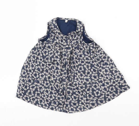 Debenhams Girls Blue Floral Cotton Shirt Dress  Size 6-9 Months  Round Neck Button - smock
