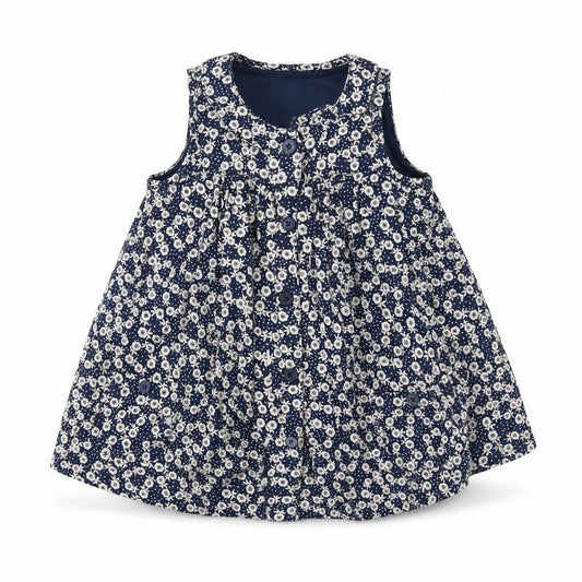 Debenhams Girls Blue Floral Cotton Shirt Dress  Size 6-9 Months  Round Neck Button - smock