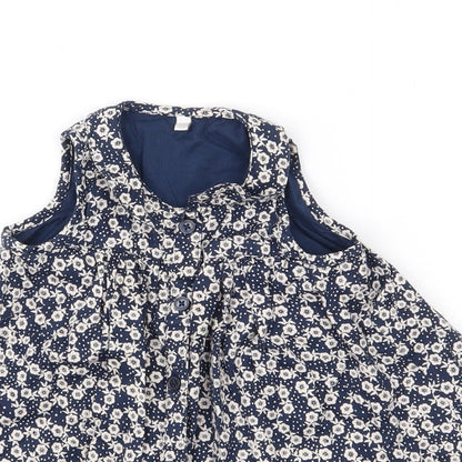 Debenhams Girls Blue Floral Cotton Shirt Dress  Size 6-9 Months  Round Neck Button - smock