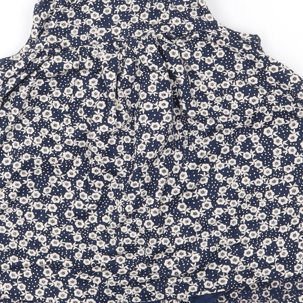 Debenhams Girls Blue Floral Cotton Shirt Dress  Size 6-9 Months  Round Neck Button - smock