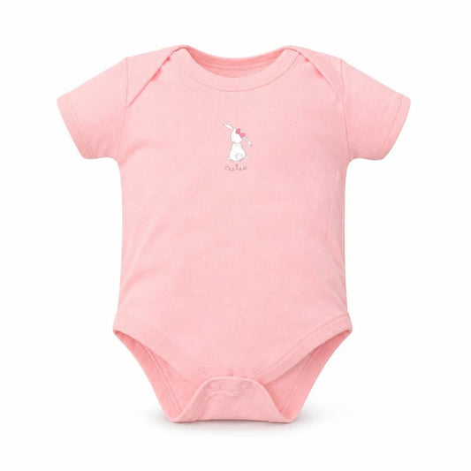 Front view of Matalan girls’ pink cotton babygrow one-piece, size 3-6, months snap - cutie