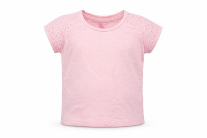 Front view of Next girls’ pink cotton basic t-shirt, size 3-6, months round neck pullover