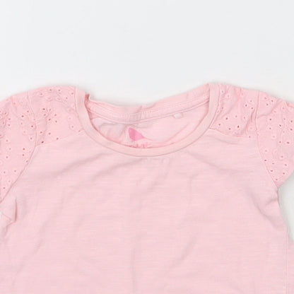 NEXT Girls Pink  Cotton Basic T-Shirt Size 3-6 Months Round Neck Pullover