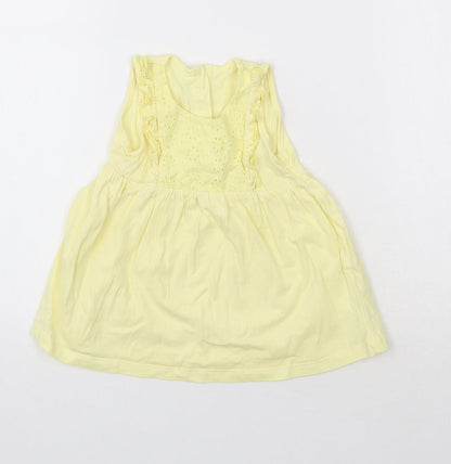 Matalan Girls Yellow  Cotton Skater Dress  Size 3-6 Months  Round Neck Button