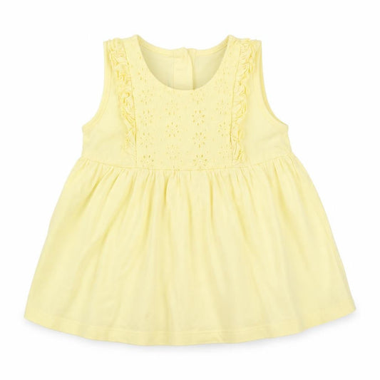 Matalan Girls Yellow  Cotton Skater Dress  Size 3-6 Months  Round Neck Button
